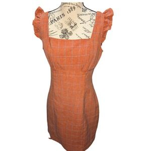 Allison & Kelly Womens Burnt Orange Windowpane Plaid Ruffle Sheath Dress Medium